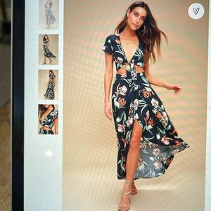 Lulus Magdalena Navy Blue Floral Print Two-Piece Maxi Dress